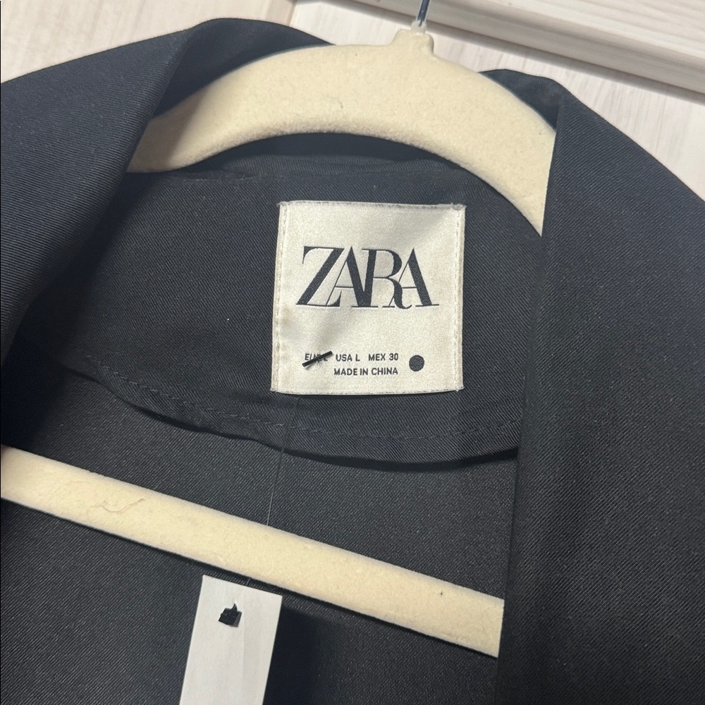 ZARA Black Soft Trench Coat with Pockets Size Large - Picture 3 of 6